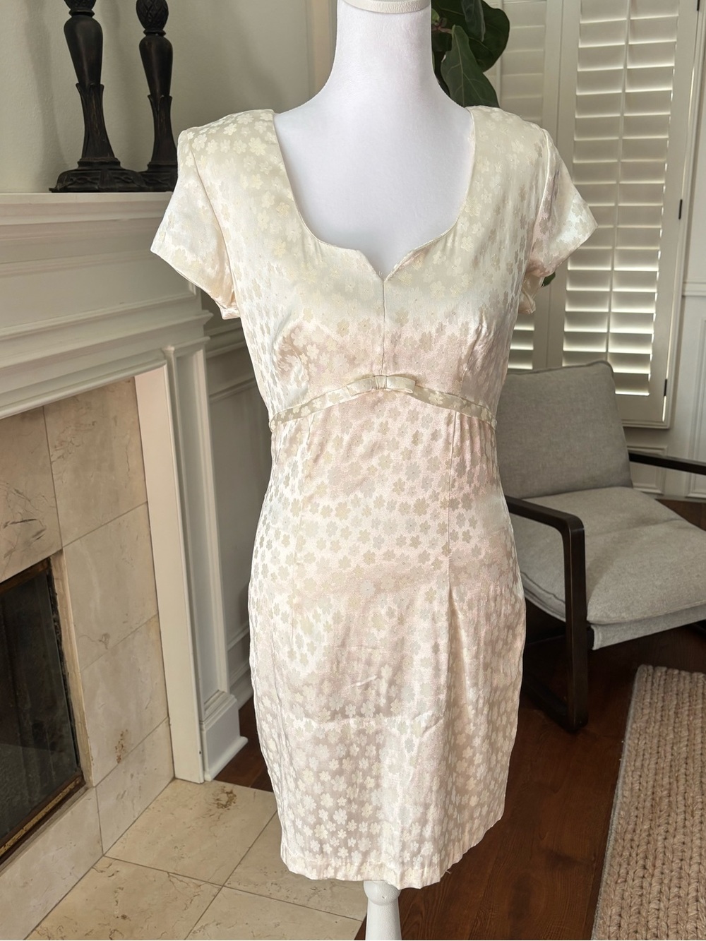 Vintage 1990s All That Jazz Ivory Floral Satin Dress